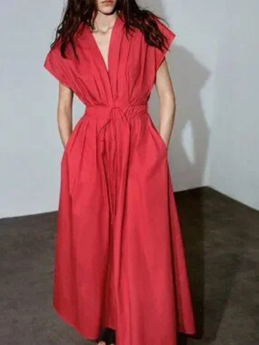 Red Casual Women's Premium 100% Cotton V-Neck Dress
